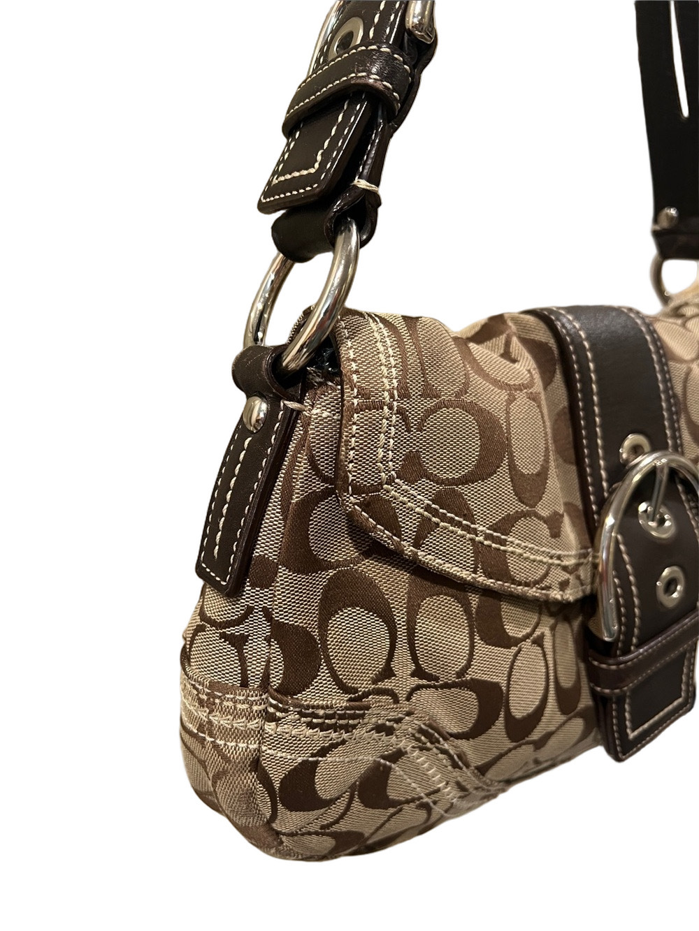 Coach Soho Signature C Jacquard Vintage Shoulder Bag with Dark Brown Trim EUC - Picture 5 of 15